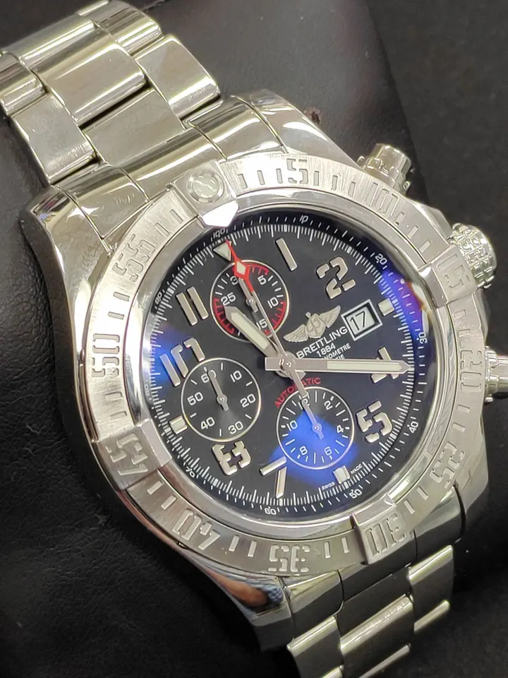 Breitling Super Avenger II stainless-steel automatic chronograph with black dial and Professional III bracelet