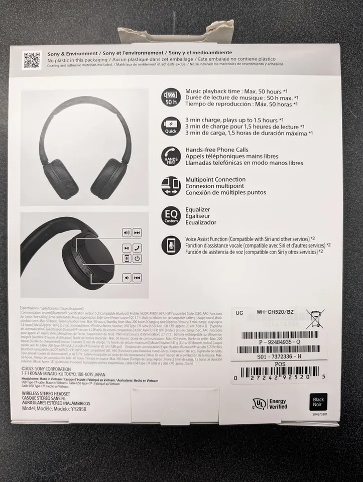 Factory-sealed Sony WH-CH520 wireless headphones in the original box, ready to hand over unopened.