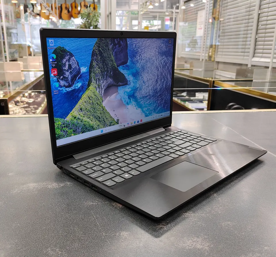 Black Lenovo IdeaPad S145 15.6-inch laptop with Windows 11 and original charger
