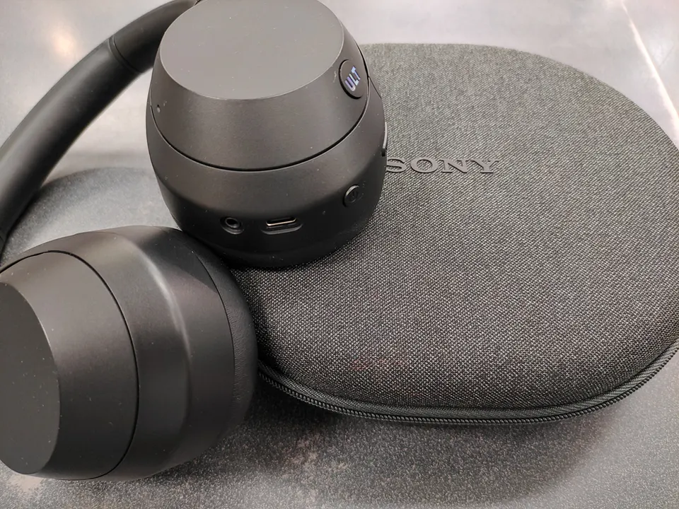 Sony ULT WEAR black wireless noise cancelling headphones with original Sony carry case, AUX cable, and USB-C charging cable
