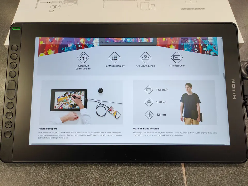 Huion Kamvas 16 2021 pen display with stylus, accessories and original box