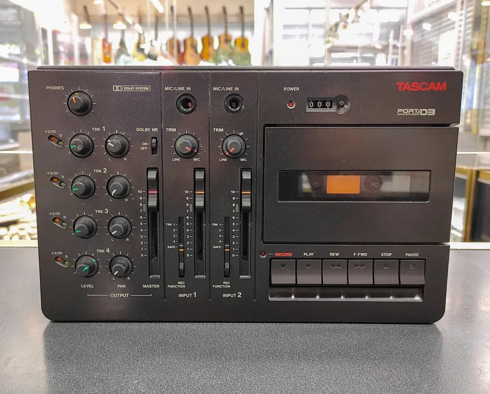 Vintage TASCAM Porta 03 four-track cassette recorder in very good physical condition, sold untested, no power adapter