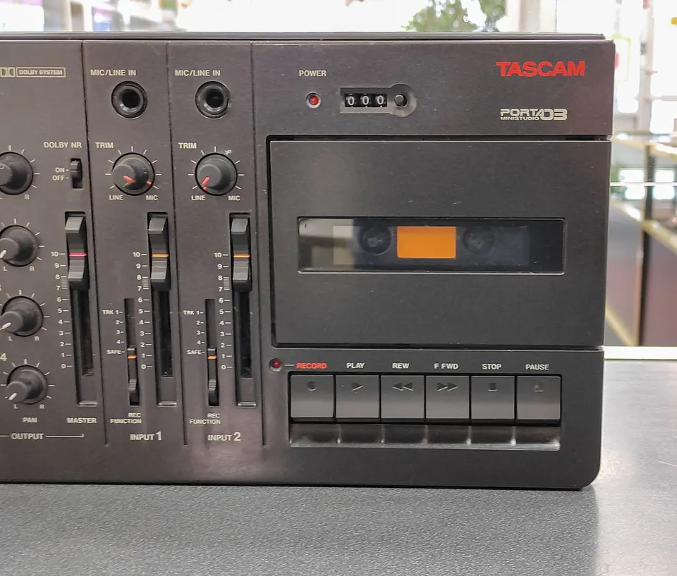 Vintage TASCAM Porta 03 four-track cassette recorder in very good physical condition, sold untested, no power adapter